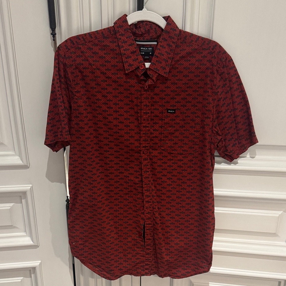RVCA Men's Red and Black Casual Button Down Shirt